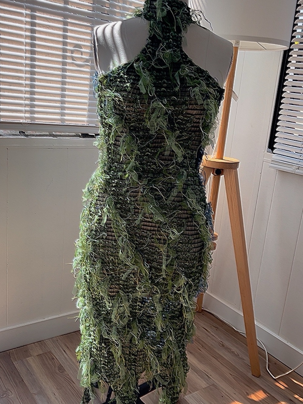 Green Textured Halter Dress